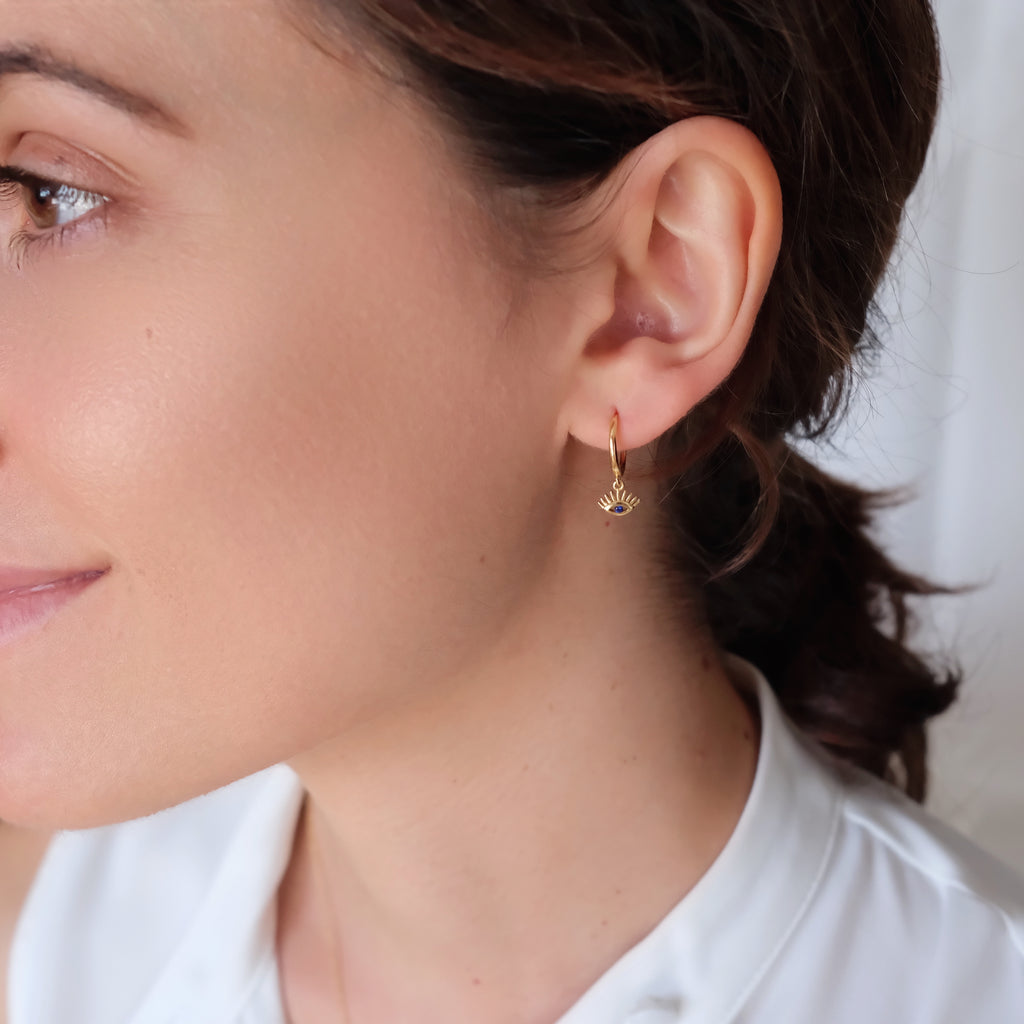 Tiny Eye Charm Huggie Earrings, Stylish Gift for Her