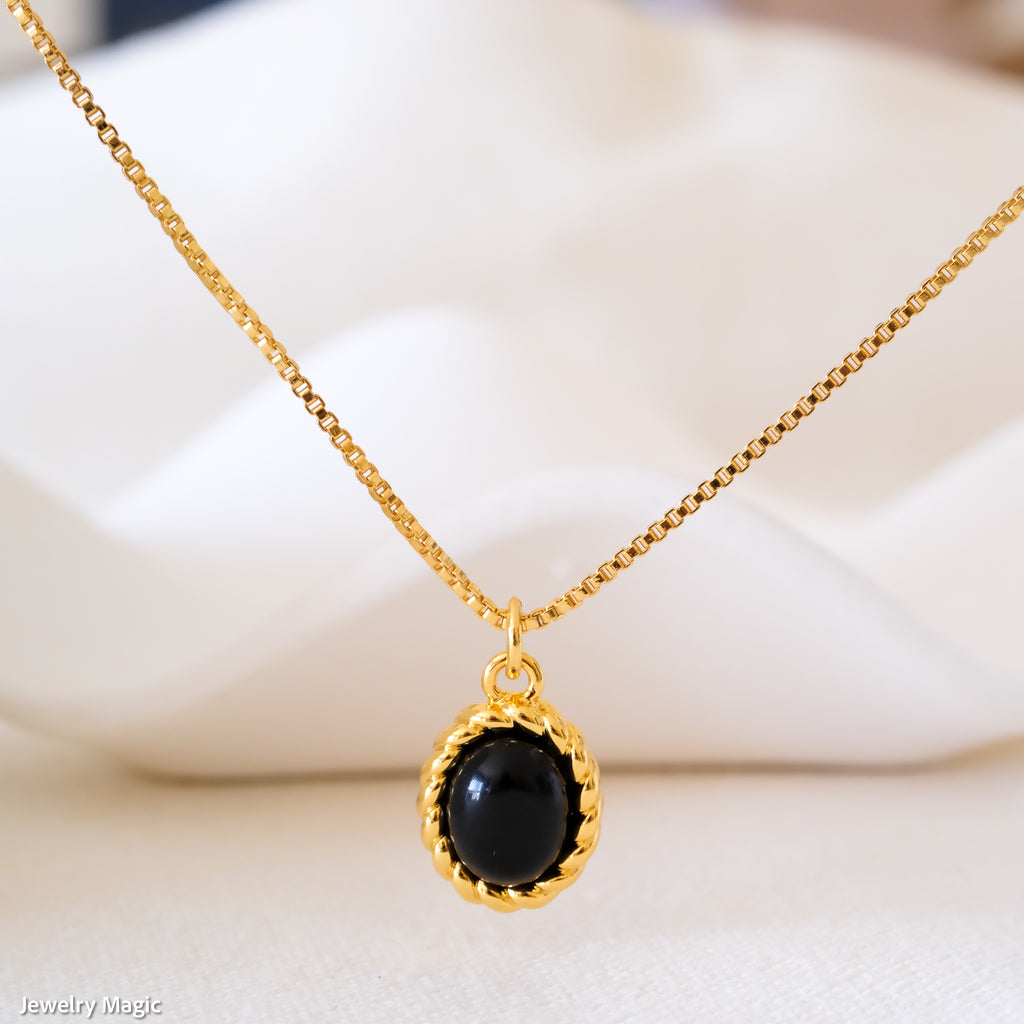Dainty black onyx necklace