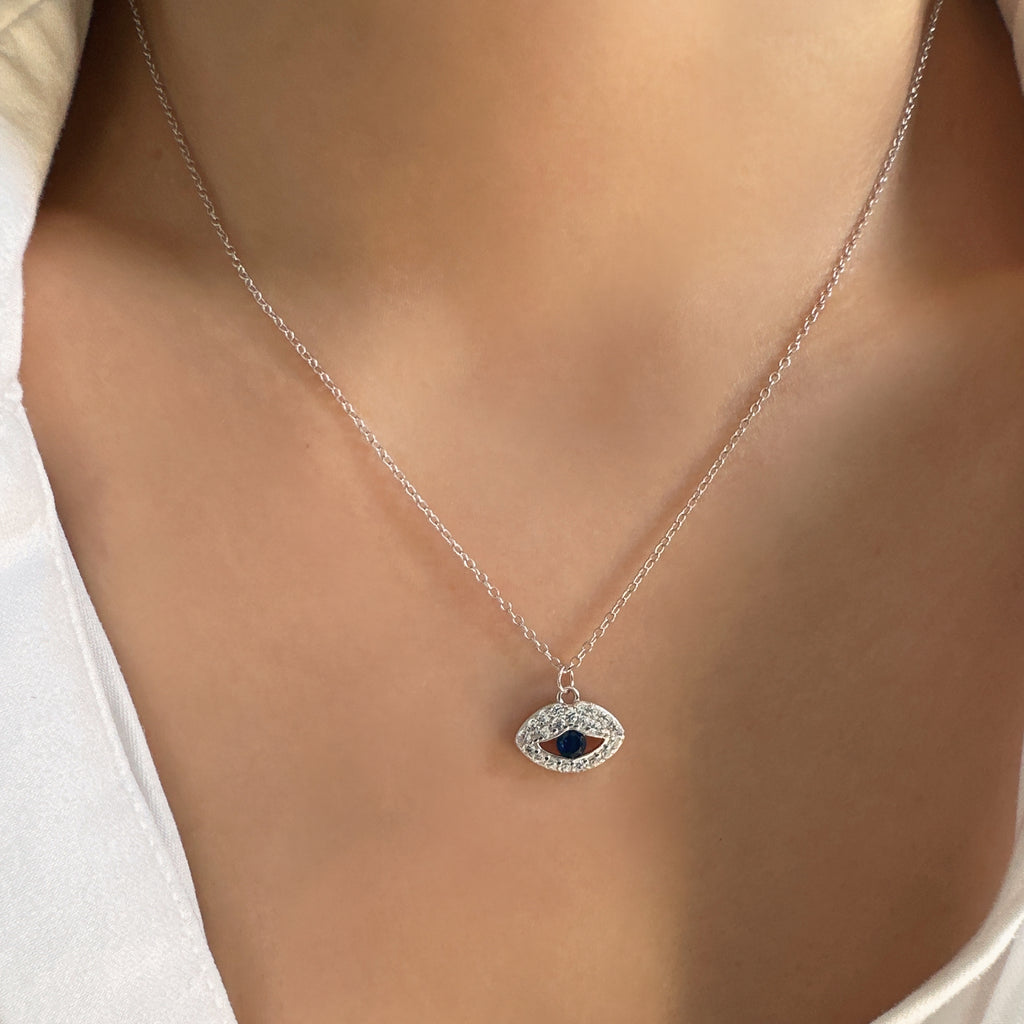 Dainty Evil Eye Necklace, Evil eye pendant, Protection necklace, Hamsa necklace, Sterling Silver necklace, Gifts for her