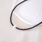 Minimalist black onyx beaded necklace, Onyx choker, Black and white beads necklaces, Gifts for sister, Gifts for her