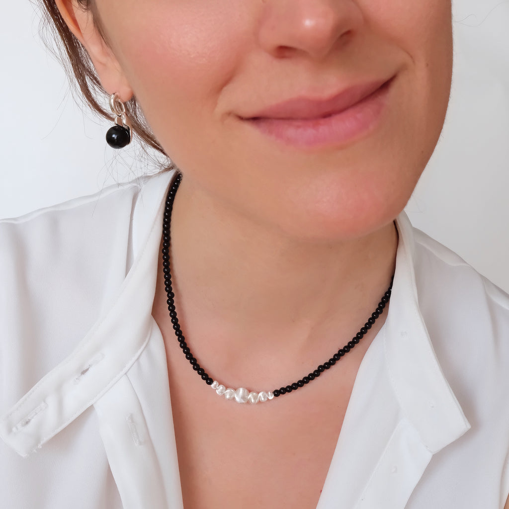 Onyx choker, Black and white beads necklaces, Gifts for sister, Gifts for her