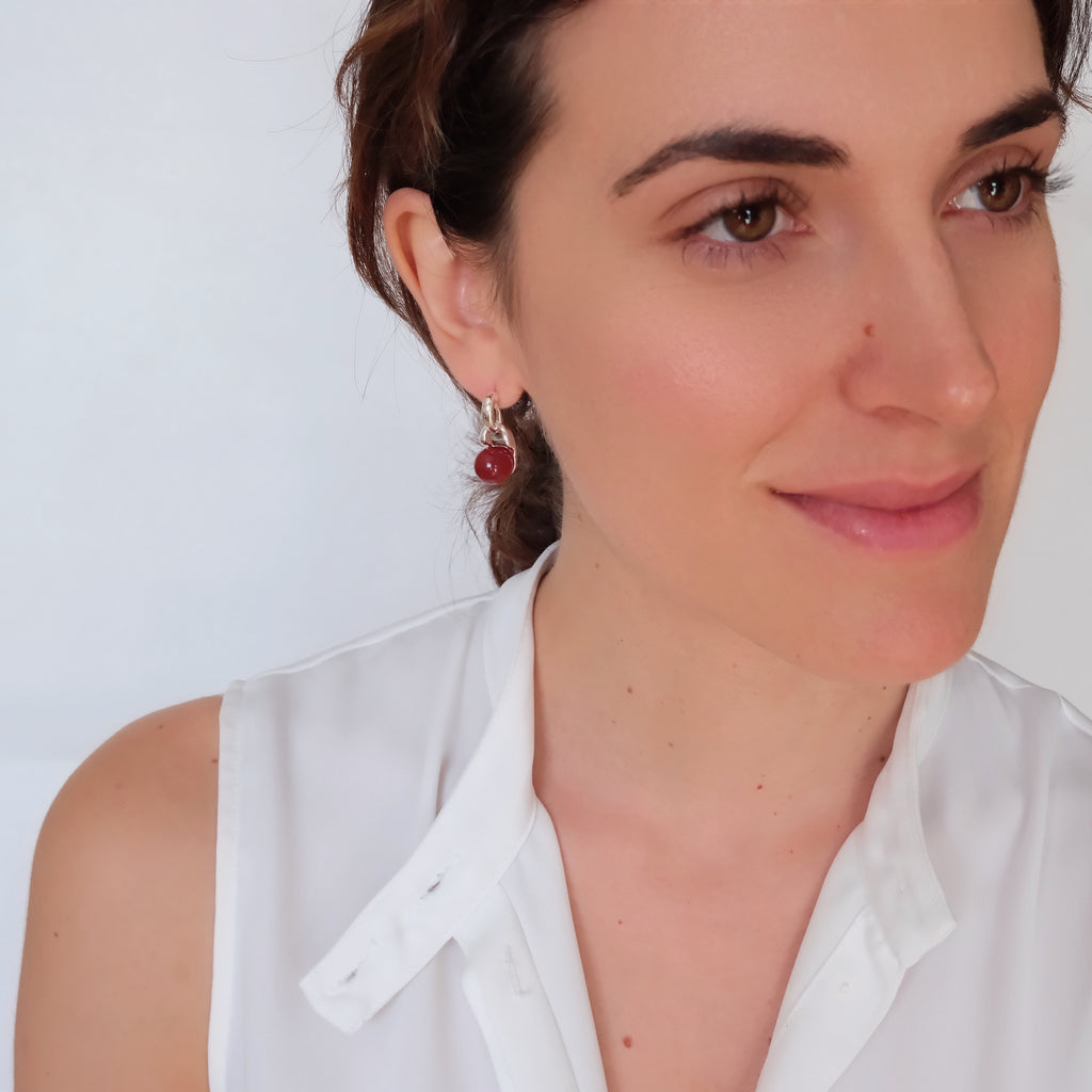 10mm Red carnelian earrings, Red gemstone ball earrings, Dangle ball earrings, Anniversary gifts, Gifts for her