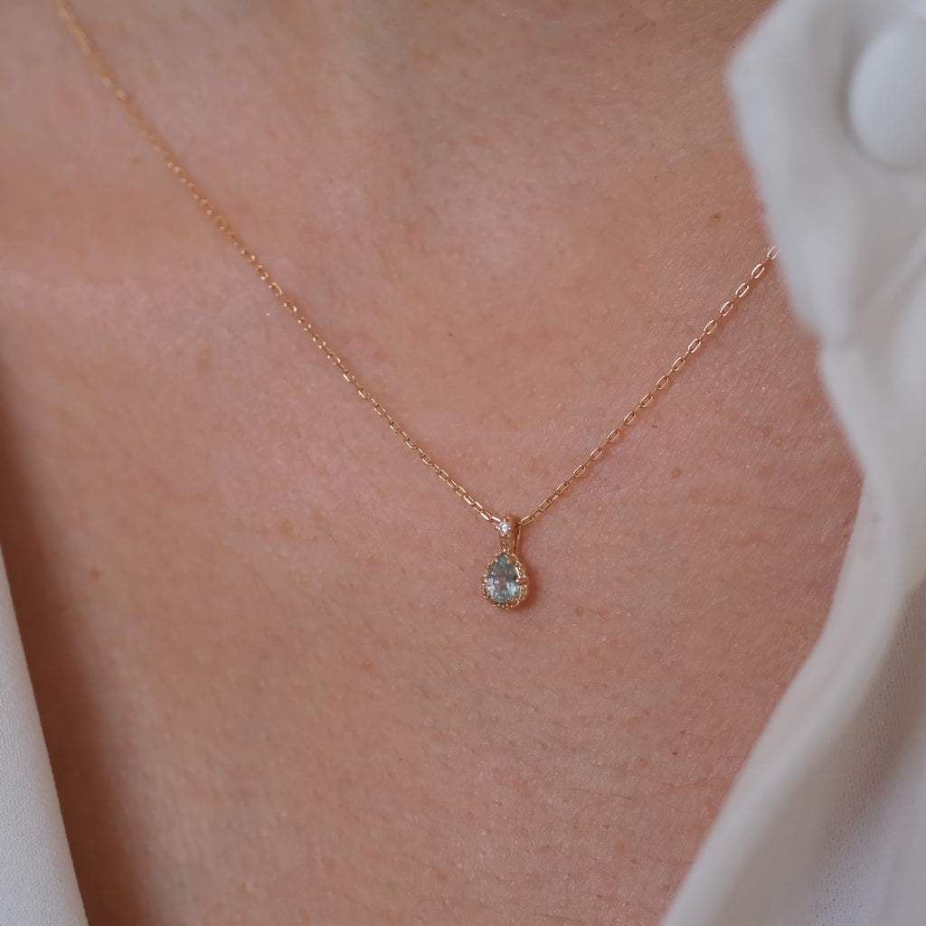 Tiny Aquamarine pendant, Gemstone necklace, Blue stone necklace, Silver necklace, Gift for March baby