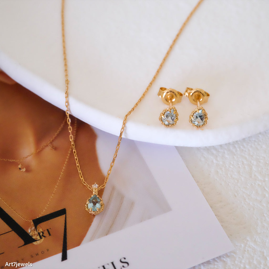 Dainty Aquamarine earrings, Small gemstone stud earrings, March Birthstone, Sterling Silver earrings, Gifts for her