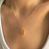 Yellow Citrine pendant, Gemstone necklace, Chunky gold necklace, Gifts for her