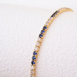 Dainty sapphire & diamond cz tennis bracelet, 14k gold plated tennis bracelet, 2mm thin tennis bracelet, Birthday gifts