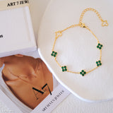 18k gold ivy flower emerald cz bracelet, 4 leaves bracelet, Lucky bracelet, 925 silver bracelet , Gift for women