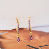 Marquise Amethyst hoop earrings, Huggie earrings, Amethyst huggie hoop earrings, Sterling silver earrings, Gift for her