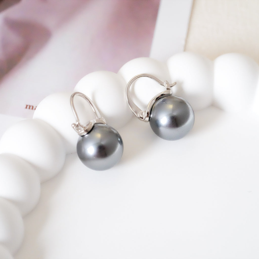 Tahitian pearl, Gray pearl earrings, Bridesmaid earrings,