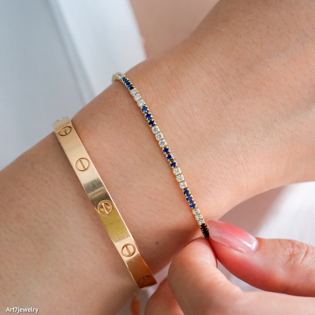 Dainty sapphire & diamond cz tennis bracelet