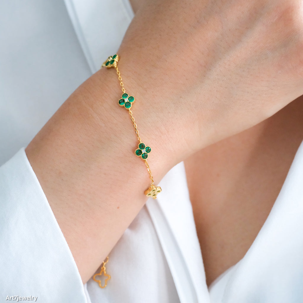 4 leaves bracelet, Lucky bracelet, 925 silver bracelet , Gift for women