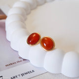 Oval carnelian stud earrings