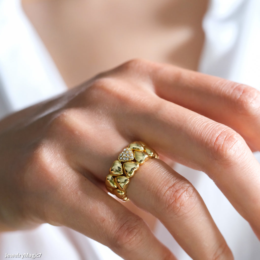 Puffy heart ring, Chunky gold ring, Statement heart ring, Infinity love ring, Heart band ring, Gifts for her