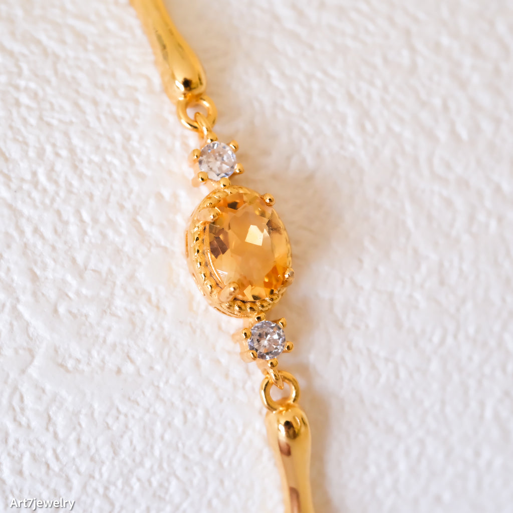 Chunky Citrine Bracelet, Gold Citrine Bracelet, November Birthstone Jewelry, 925 silver bracelet , Gift for women