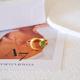 Green Jade Adjustable Ring, Crescent Moon Ring, Open ring, 925s silver ring, Gifts for her