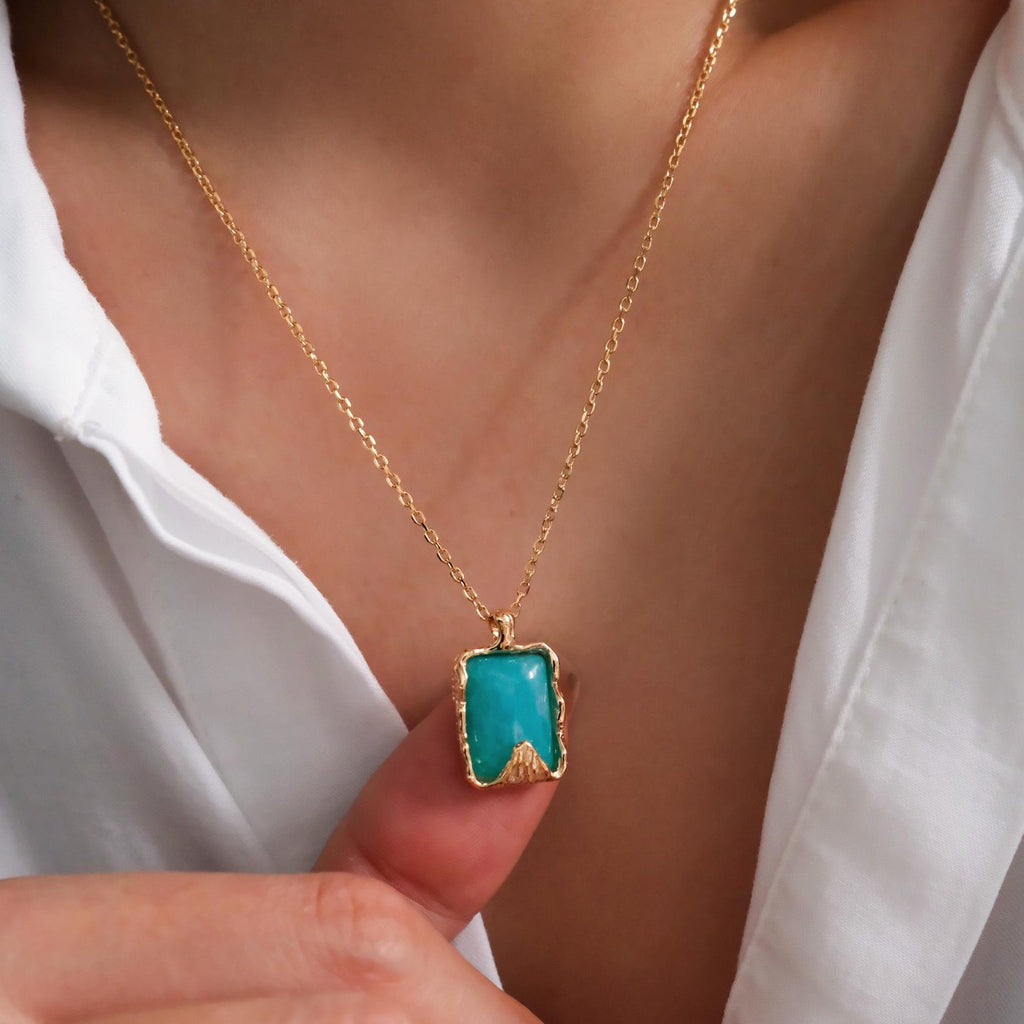 Amazonite Necklace, Green Gemstone Pendant, Statement necklace, 925s silver necklace, Gift for her