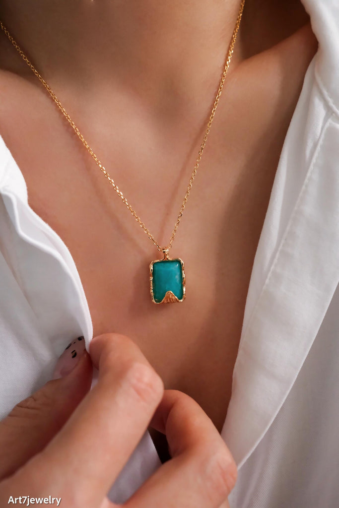Amazonite Necklace, Green Gemstone Pendant, Statement necklace, 925s silver necklace, Gift for her