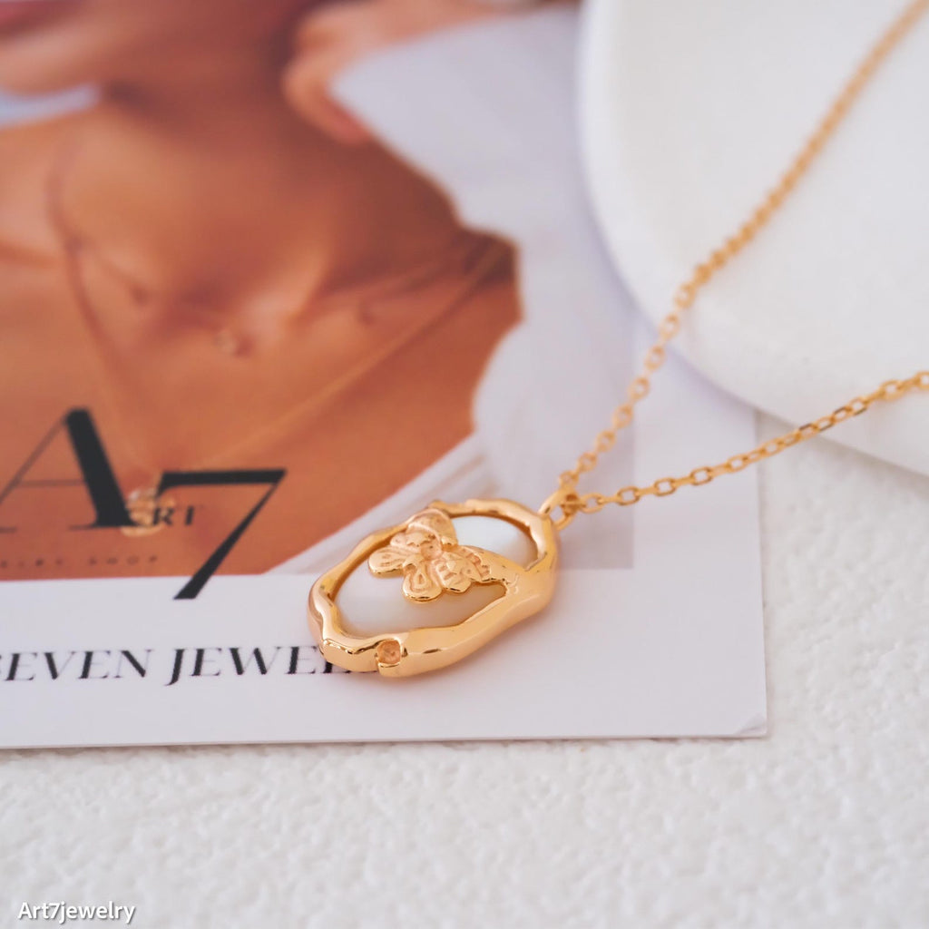 Natural pearl necklace, Gold Butterfly Necklace, Gift for her