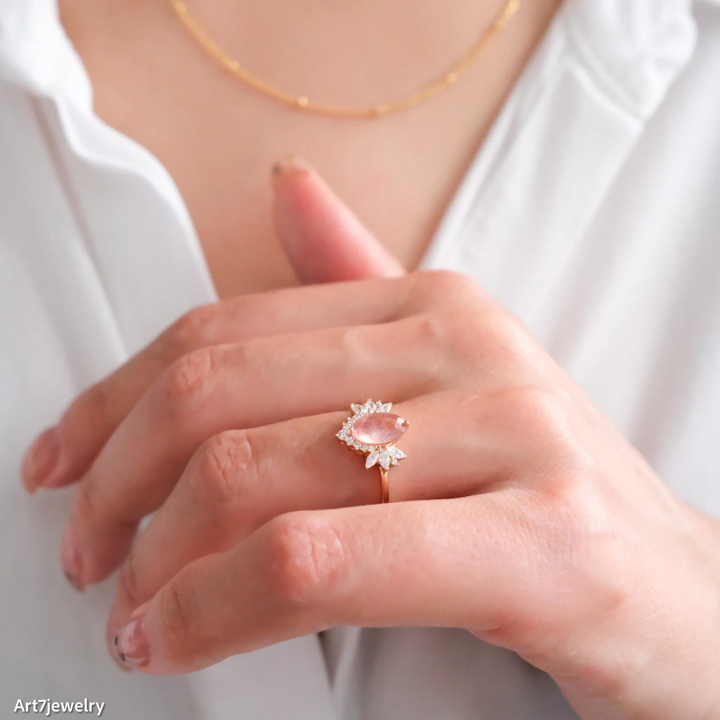 Rose strawberry quartz ring
