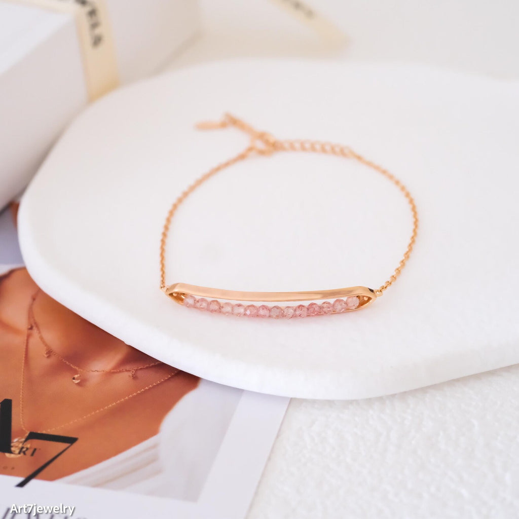 Dainty pink quartz bracelet, Bridesmaid bracelet, 925 silver bracelet , Gift for sister