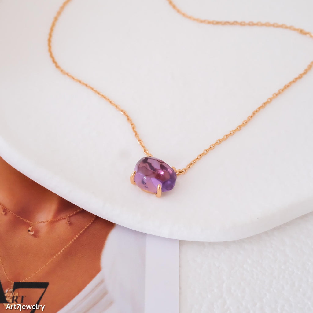 Natural Amethyst pendant, February birthstone necklace, Candy crystal necklace, 925s silver necklace, Gift for her