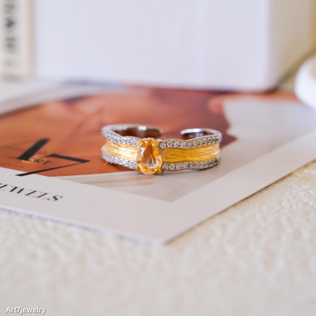 Mixed metal citrine open ring, November Birthstone Jewelry Gift, Gifts for her