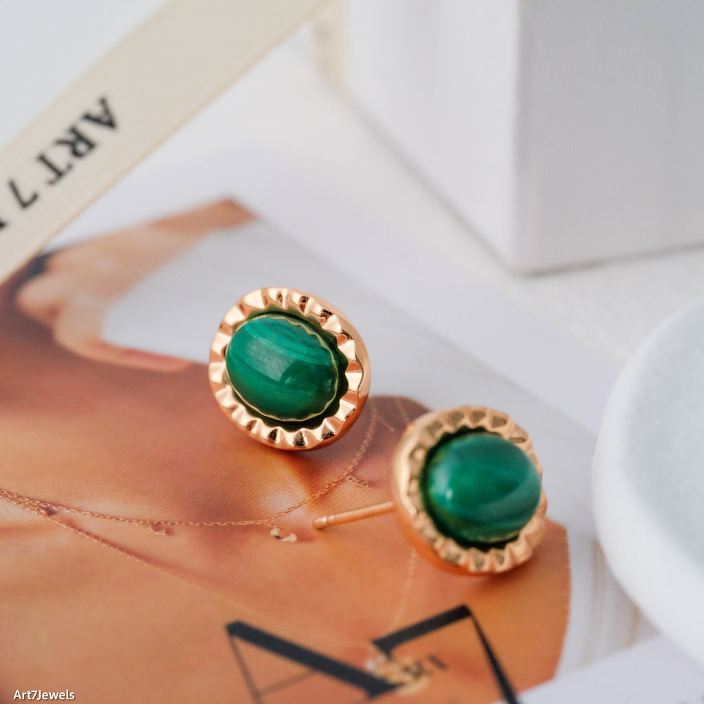 Oval malachite earrings