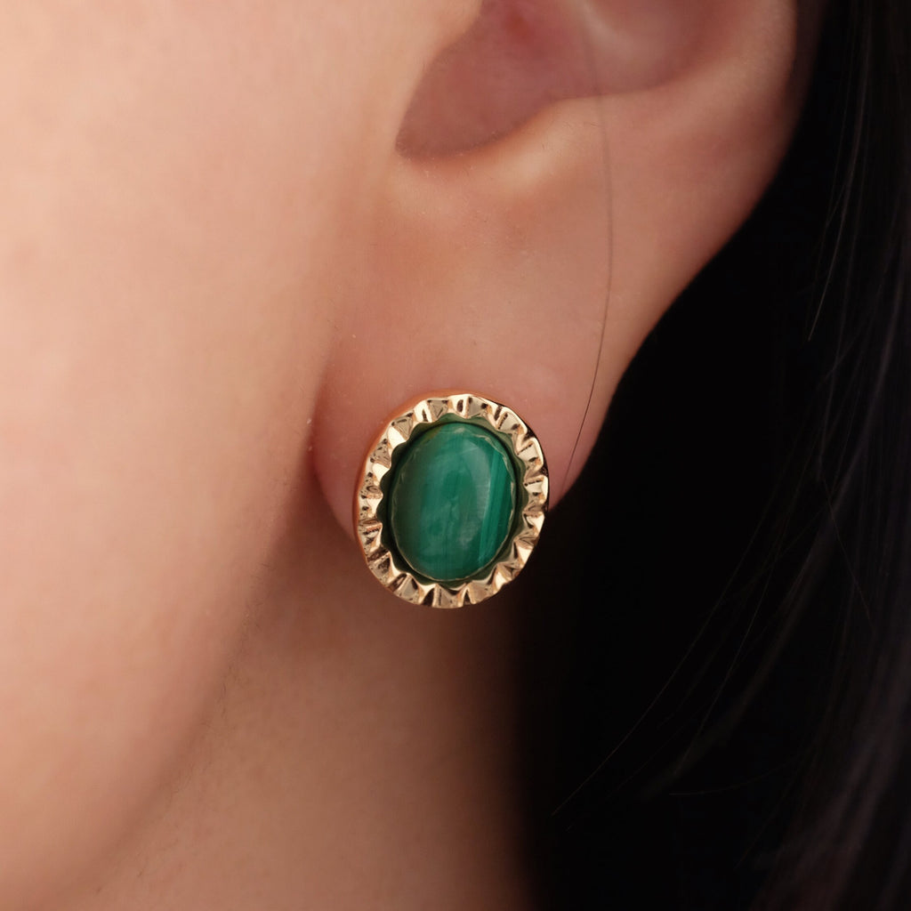 Oval malachite earrings