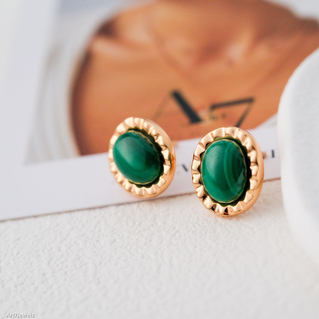 Oval malachite earrings