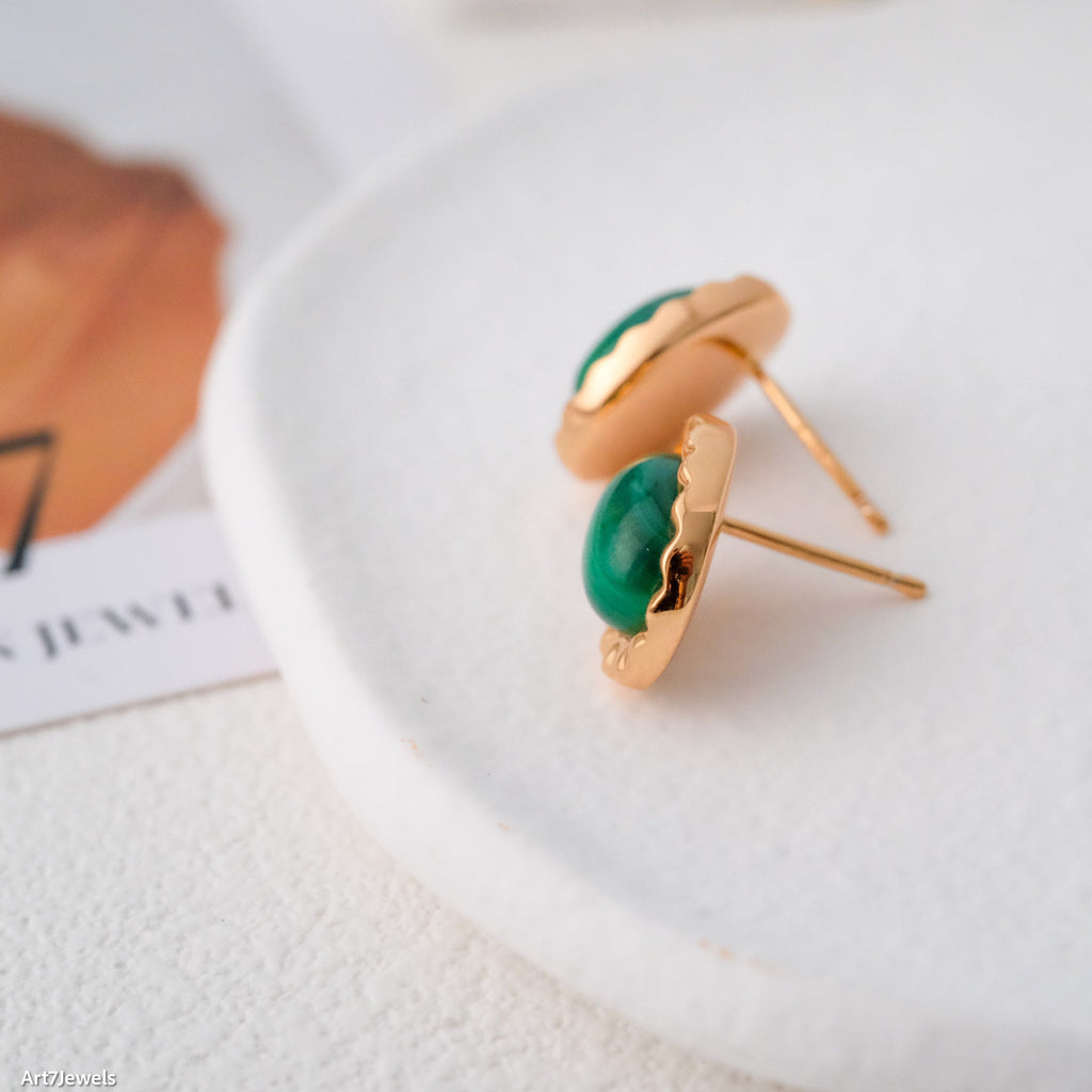 Oval malachite earrings