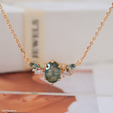 Gold moss agate necklace, Genuine Oval moss agate Pendant, Statement necklace, Perfect gift for her