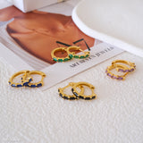 Blue stone hoop earrings with rectangular blue gemstones and gold-tone huggie hoops for women