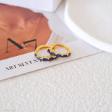 Blue stone hoop earrings with rectangular blue gemstones and gold-tone huggie hoops for women