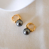 Elegant Gold and Gray Tahitian Pearl Earrings, Chic Bridesmaid Jewelry, 12mm Pearls, Wedding Gift for Her