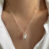 White pearl necklace, Freshwater pearl necklace, Natural pearl necklace, Flowing Silver Necklace, Gift for her