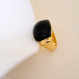 Black onyx gold ring with glossy black gemstone, black stone statement ring for women, gold gemstone jewelry