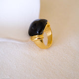 Black onyx gold ring with glossy black gemstone, black stone statement ring for women, gold gemstone jewelry