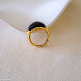 Black onyx gold ring with glossy black gemstone, black stone statement ring for women, gold gemstone jewelry