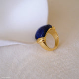 Lapis lazuli gold ring with deep blue gemstone, blue stone statement ring for women, gold gemstone jewelry