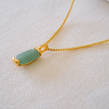 Green jade pendant necklace with gold chain, jade necklace for women, minimalist gemstone jewelry
