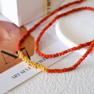 Minimalist Carnelian Necklace, Natural red beaded gemstone choker, necklace for women, July Birthstone, Birthday Gift for Her