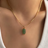 Green jade pendant necklace with gold chain, jade necklace for women, minimalist gemstone jewelry