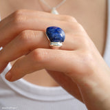 Lapis lazuli gold ring with deep blue gemstone, blue stone statement ring for women, gold gemstone jewelry