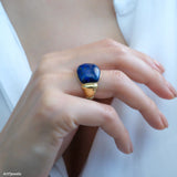 Lapis lazuli gold ring with deep blue gemstone, blue stone statement ring for women, gold gemstone jewelry