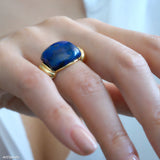 Lapis lazuli gold ring with deep blue gemstone, blue stone statement ring for women, gold gemstone jewelry