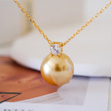 12mm Gold pearl necklace, Gold South Sea pearls necklace, Bridesmaid gifts, 925s Silver necklace,  Gifts for her