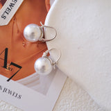 12mm white pearl drop earrings for women with round pearls and silver-tone leverback setting