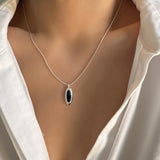 Dainty Oval onyx necklace - Silver onyx pendant - Elegant black stone necklace - Stone of willpower - Gifts for her