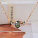 Natural Moss Agate necklace featuring a genuine green moss agate gemstone with marquise green stones and sparkling accents on a sterling silver chain, dainty green gemstone necklace, crystal jewelry gift for her.