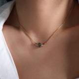 Natural Moss Agate necklace featuring a genuine green moss agate gemstone with marquise green stones and sparkling accents on a sterling silver chain, dainty green gemstone necklace, crystal jewelry gift for her.